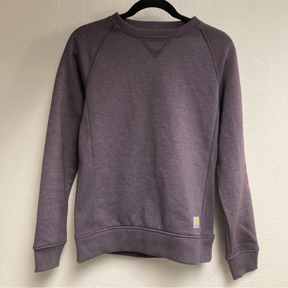 Carhartt Women’s Crewneck sweatshirt Sweater Relaxed Fit Purple XS print Logo
